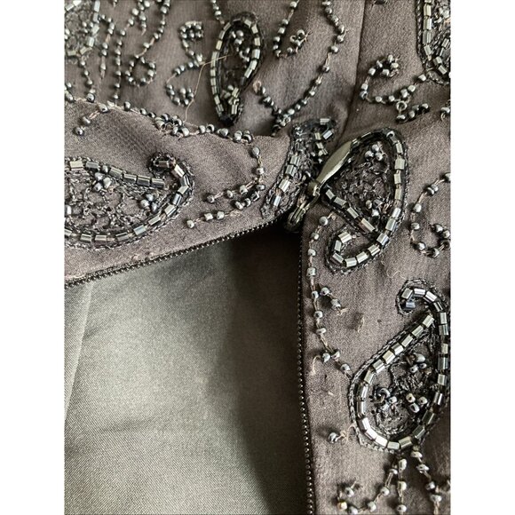 Vtg Laurence Kazar Top Black Beaded Paisley Evening Lined Silk Tank Whimsigoth M - Picture 7 of 12